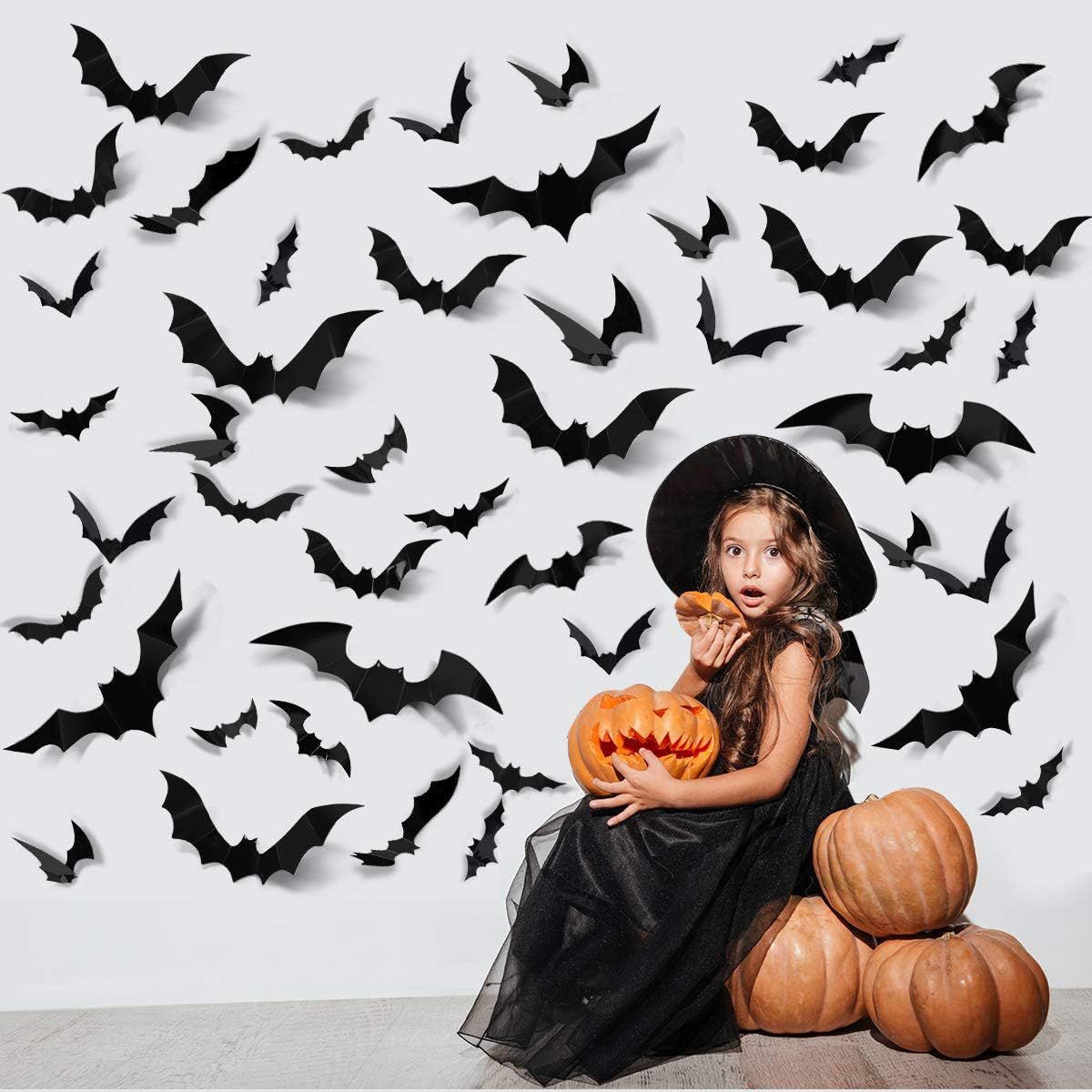 Halloween Decorations Black Bat stick 3D  Bat and Spider party decoration scene cloth Wall sticker