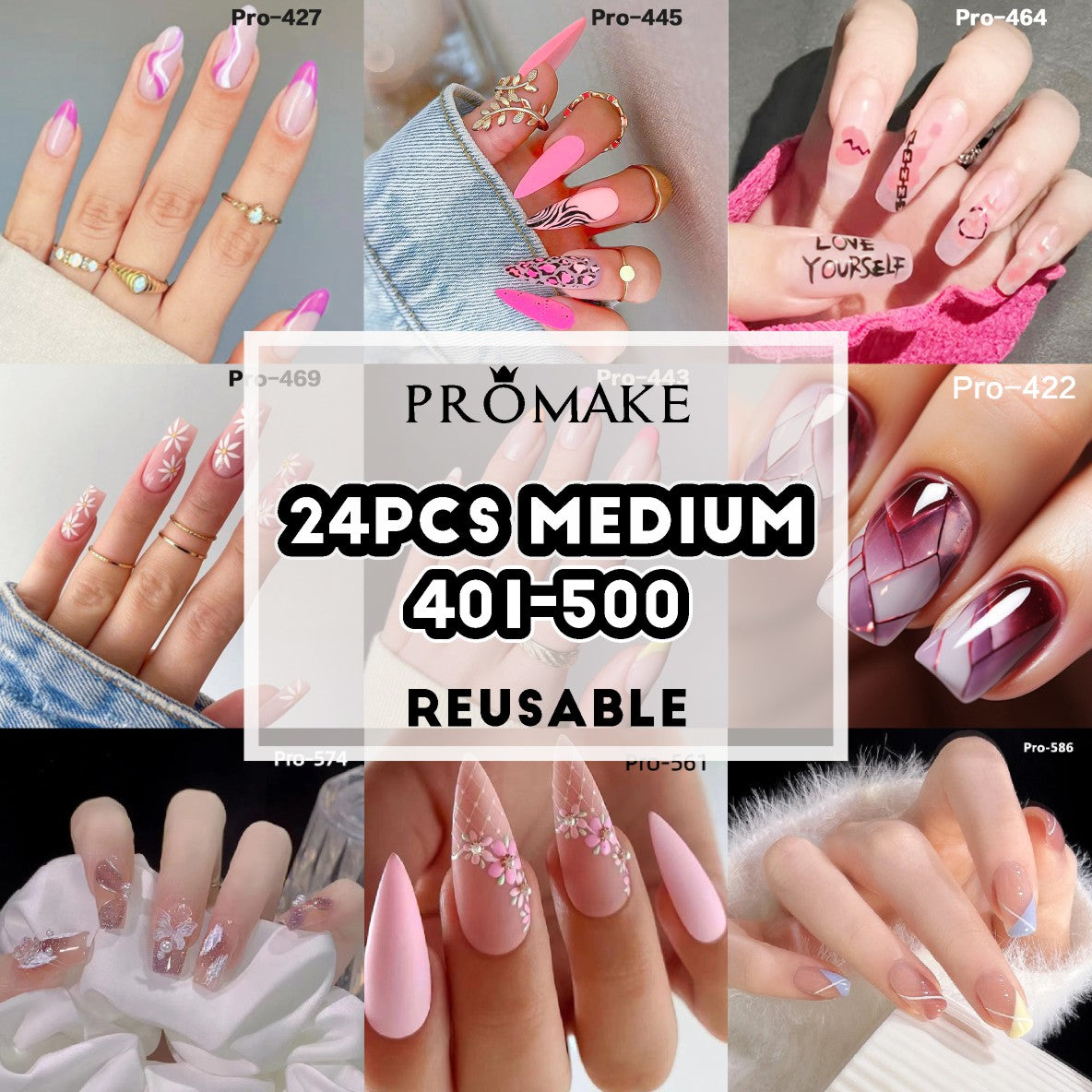 [Buy 6 Get 2]Promakepro Mid-Length 401-500 Press On Nails 24PCS/Sets Unique Design High Quality Reusable