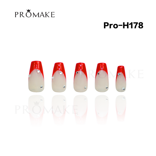 Promake Luxury French Tips Press on Nails Medium Length 25-28mm two part