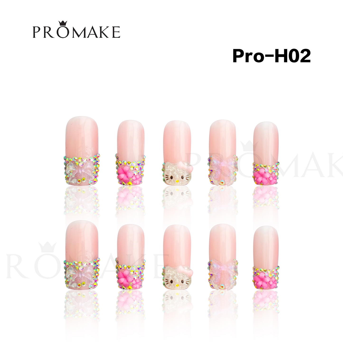 Promake Luxury French Tips Press on Nails Medium Length 25-28mm two part