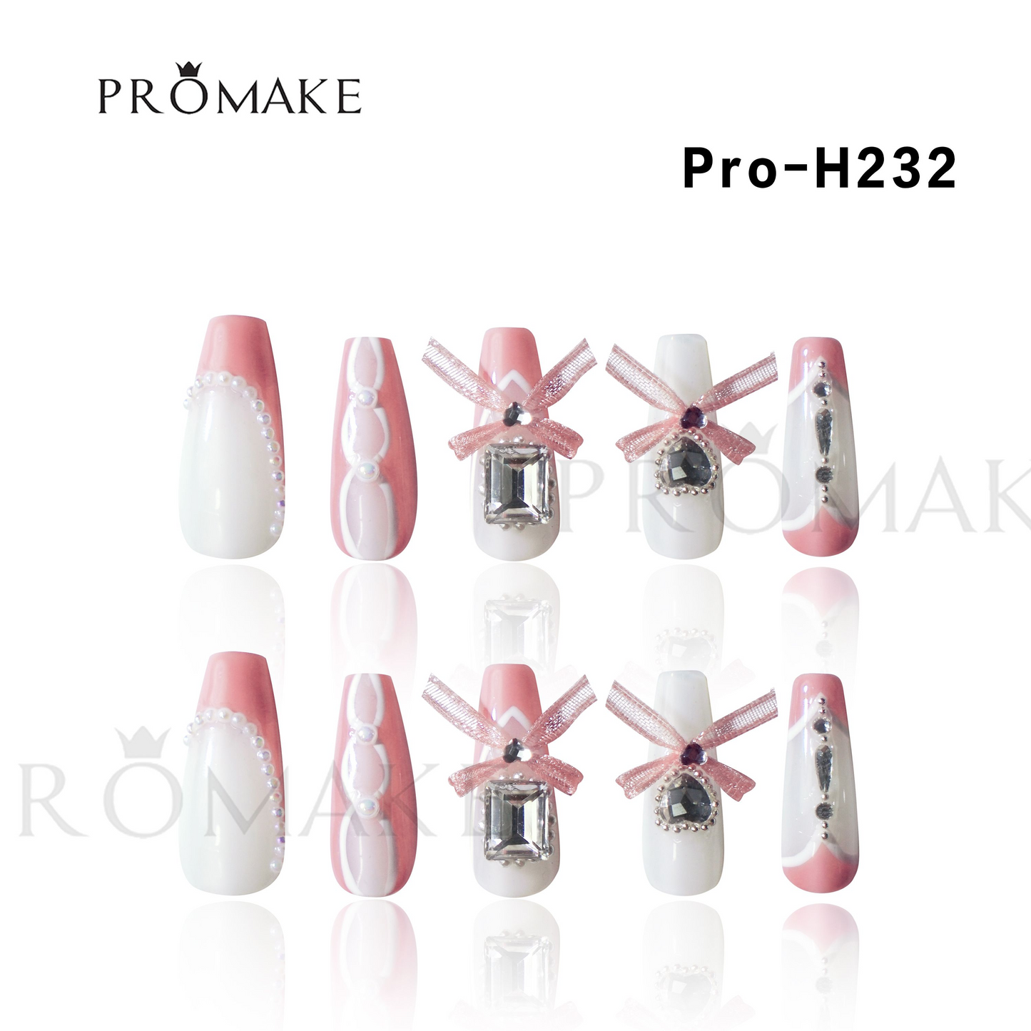 Promake Luxury French Tips Press on Nails Medium Length 25-28mm two part