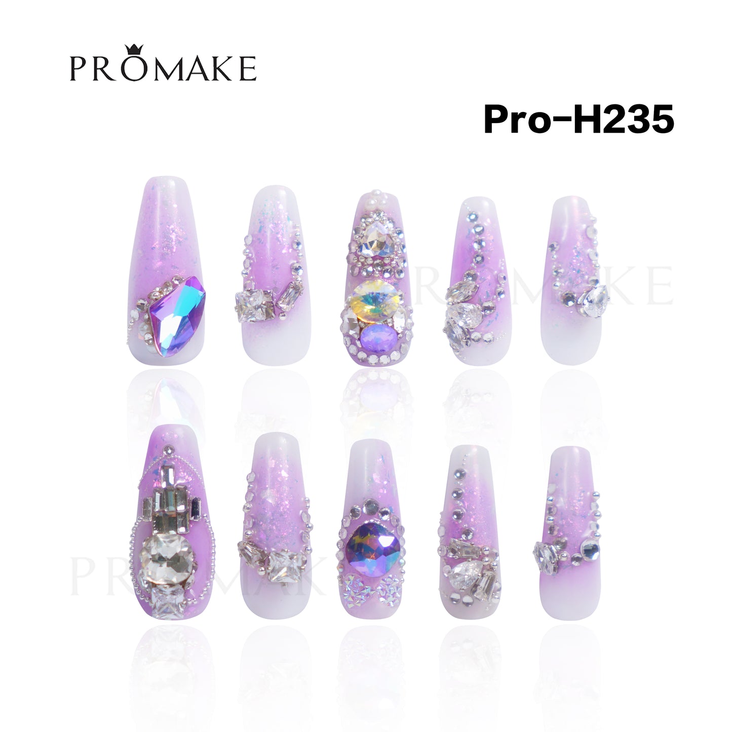 Promake SuperLuxury - H235-H273 - Custom Handmade Press On Nails 10PCS Reuseable Nails wtih Nail tools