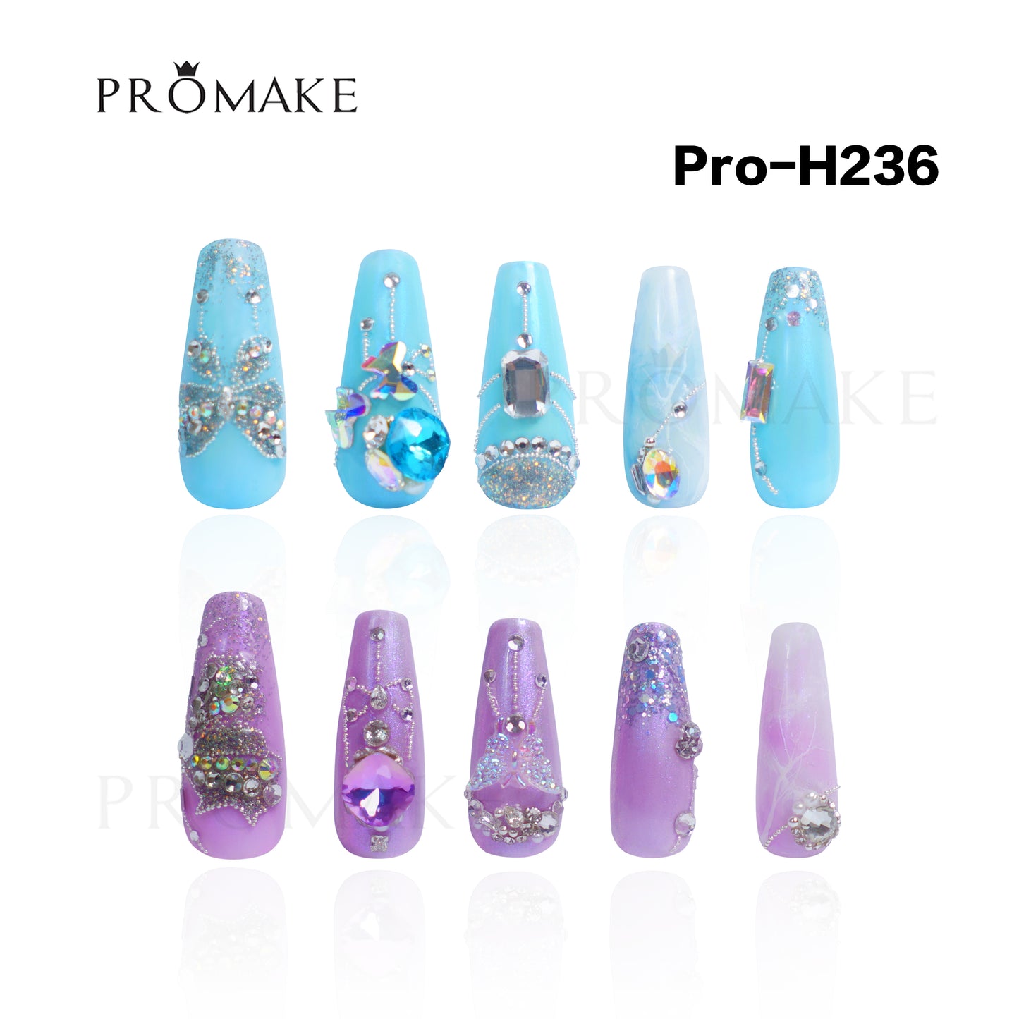 Promake SuperLuxury - H235-H273 - Custom Handmade Press On Nails 10PCS Reuseable Nails wtih Nail tools