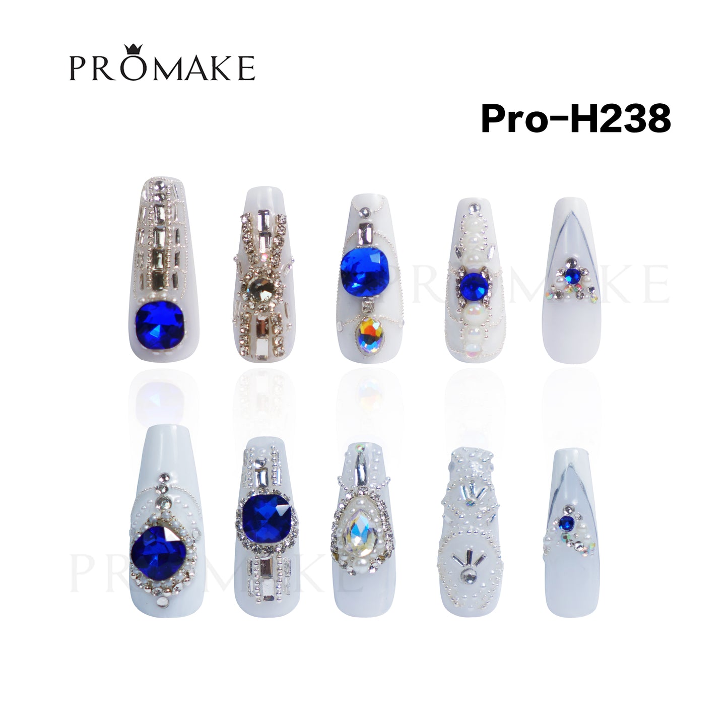 Promake SuperLuxury - H235-H273 - Custom Handmade Press On Nails 10PCS Reuseable Nails wtih Nail tools