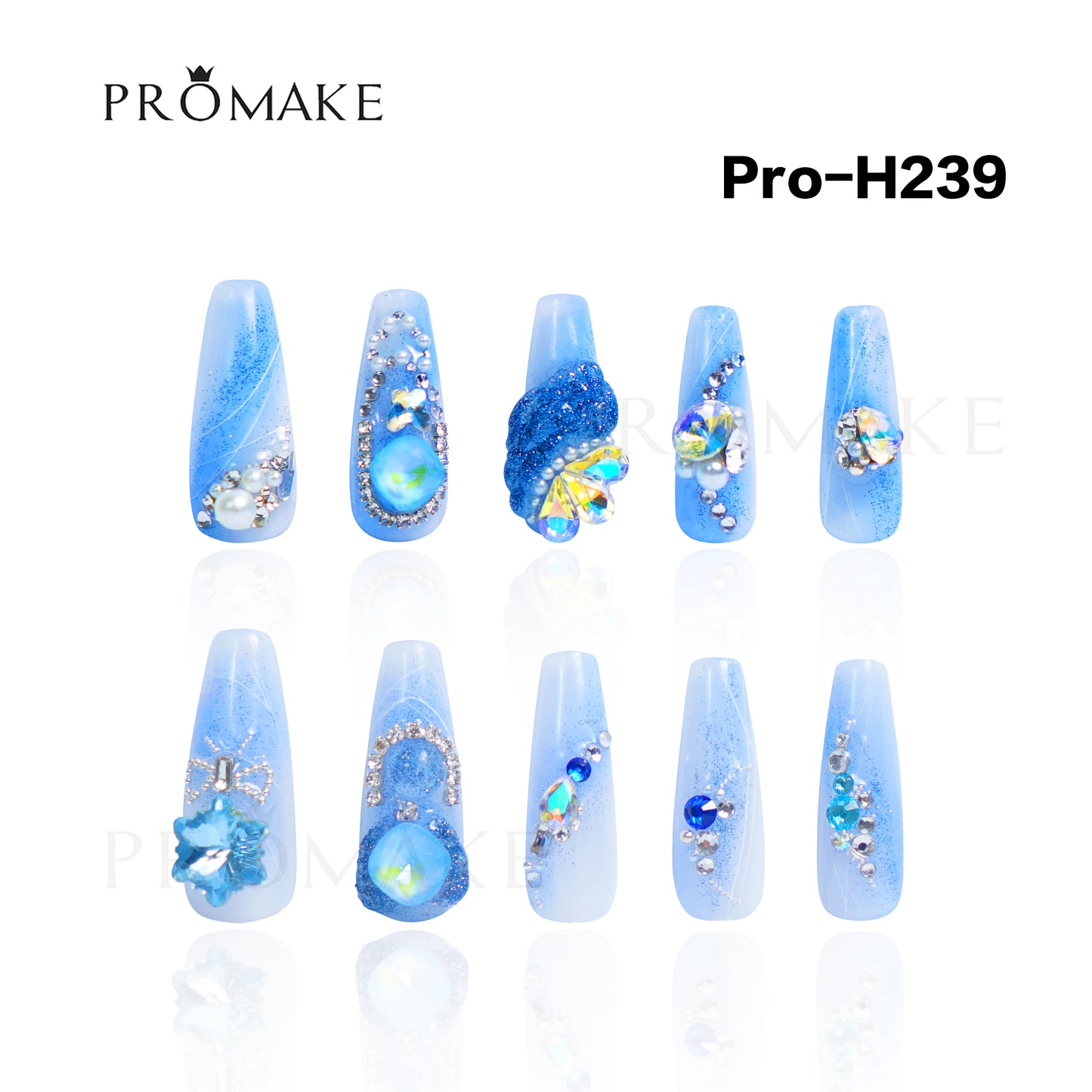 Promake SuperLuxury - H235-H273 - Custom Handmade Press On Nails 10PCS Reuseable Nails wtih Nail tools