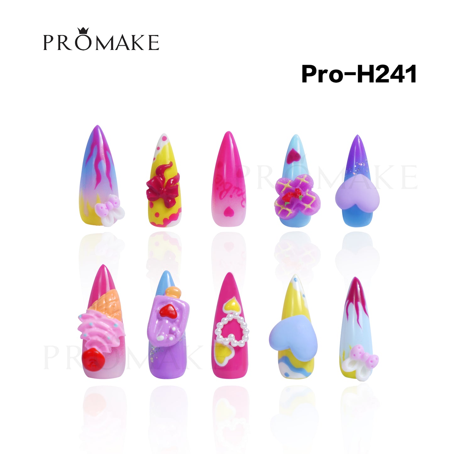 Promake SuperLuxury - H235-H273 - Custom Handmade Press On Nails 10PCS Reuseable Nails wtih Nail tools