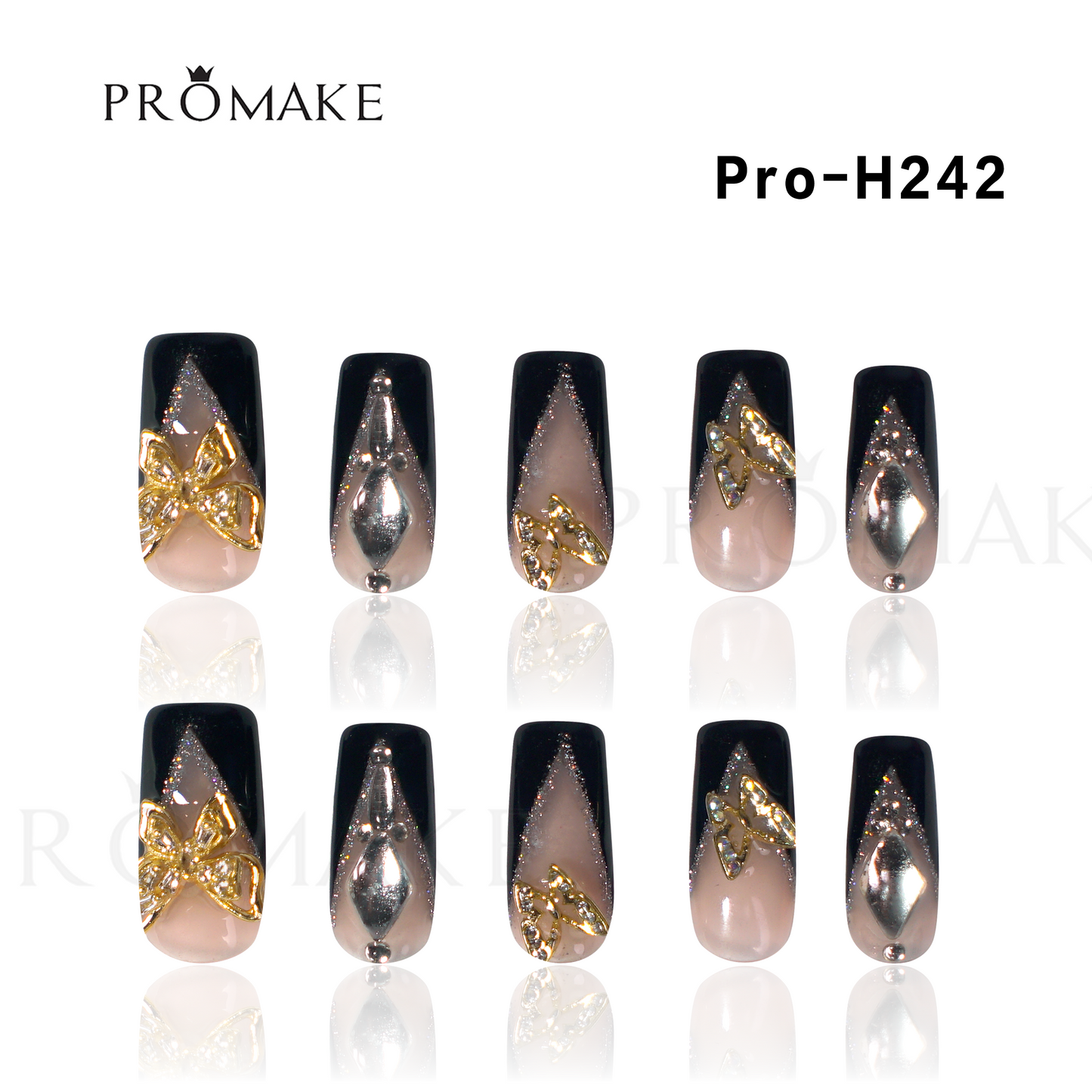 [New Arrival] Promake Luxury - Mid-Length H241-H242 - Handmade Press On Nails 10PCS Reuseable Nails wtih Nail tools