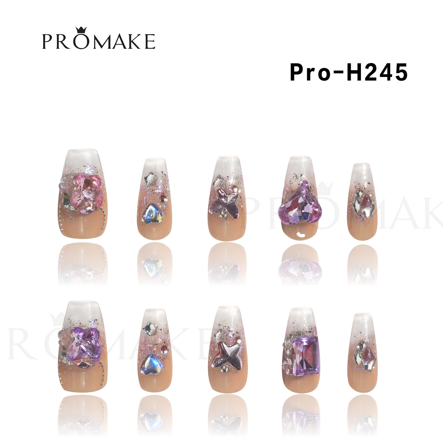 Promake SuperLuxury - H235-H273 - Custom Handmade Press On Nails 10PCS Reuseable Nails wtih Nail tools