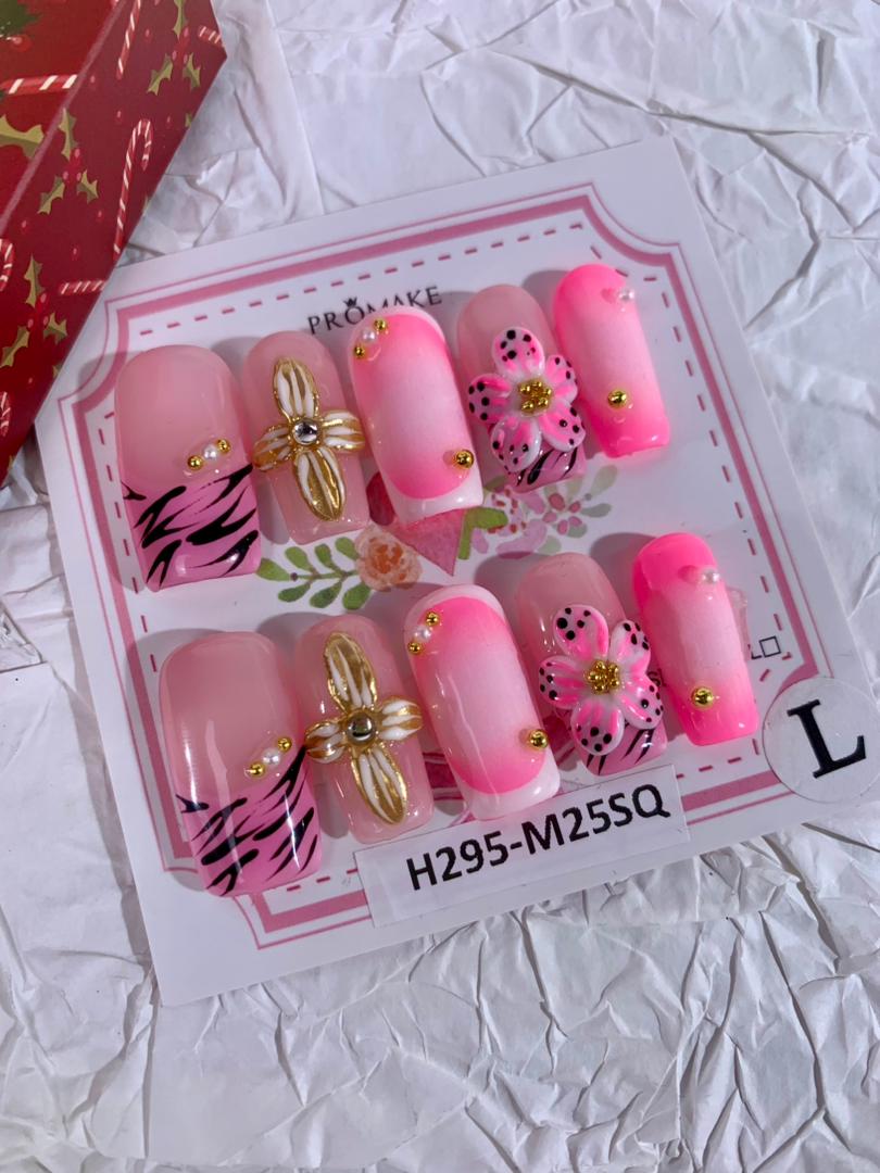 [New Arrival] Promake Luxury - Mid-Length H293Pink-H300 Handmade Press On Nails 10PCS Reuseable Nails wtih Nail tools