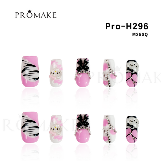 [New Arrival] Promake Luxury - Mid-Length H293Pink-H300 Handmade Press On Nails 10PCS Reuseable Nails wtih Nail tools