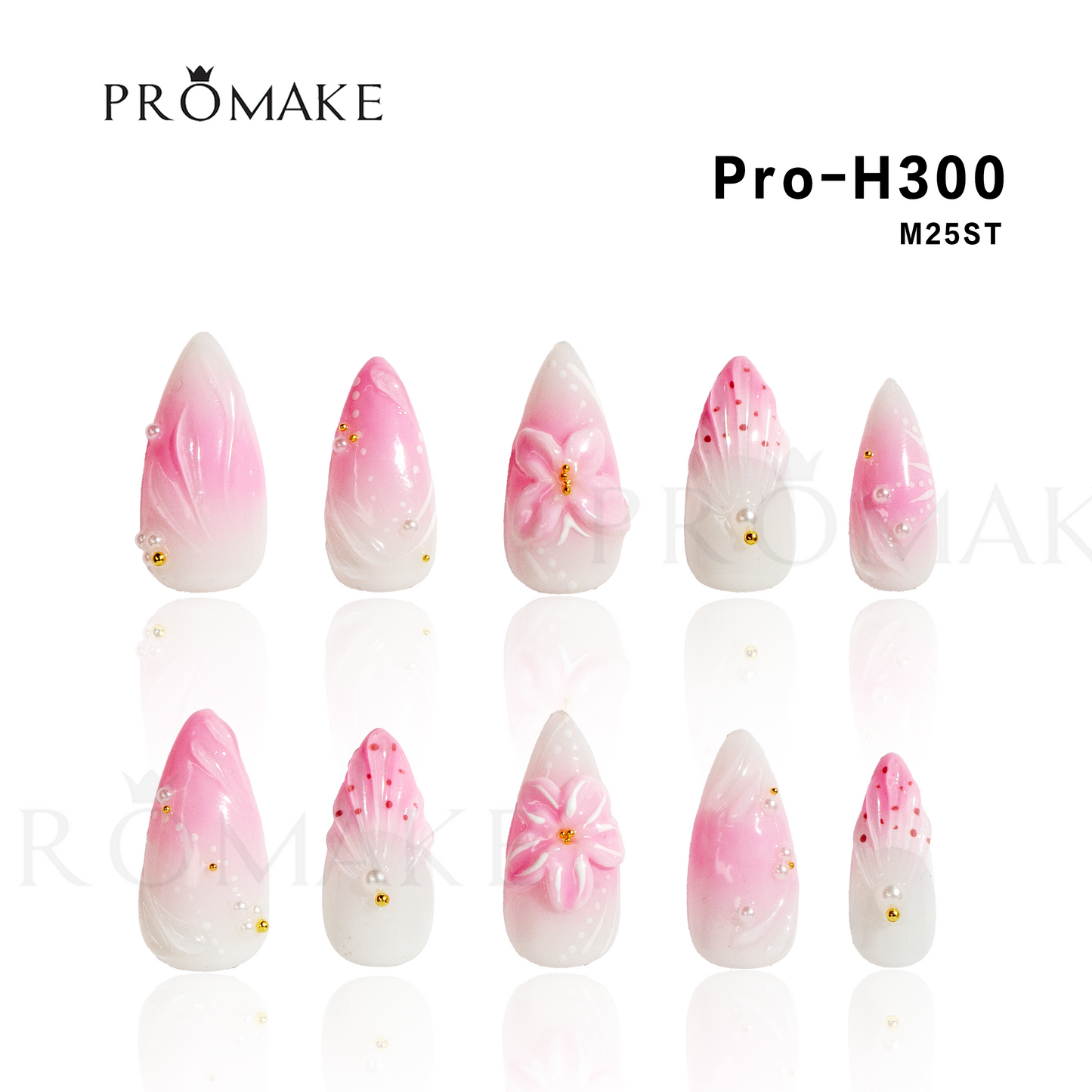 [New Arrival] Promake Luxury - Mid-Length H293Pink-H300 Handmade Press On Nails 10PCS Reuseable Nails wtih Nail tools