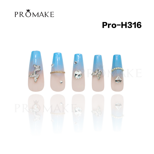 Promake Luxury - Long length - H316-H330 - Custom Handmade Press On Nails 10PCS Reuseable Nails wtih Nail tools