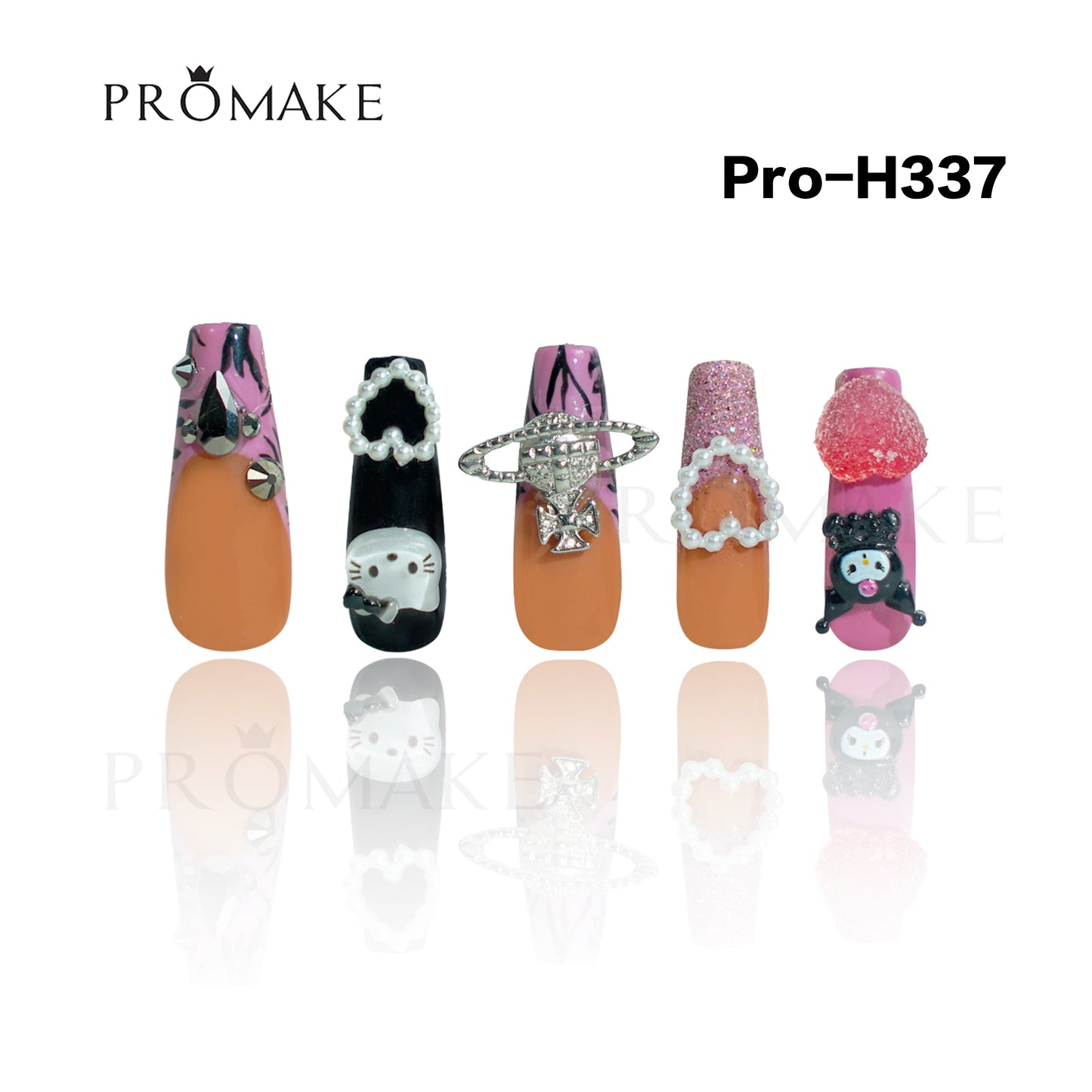 [New Arrival] Promake Luxury - Long length - H335-H350 - Custom Handmade Press On Nails 10PCS Reuseable Nails wtih Nail tools
