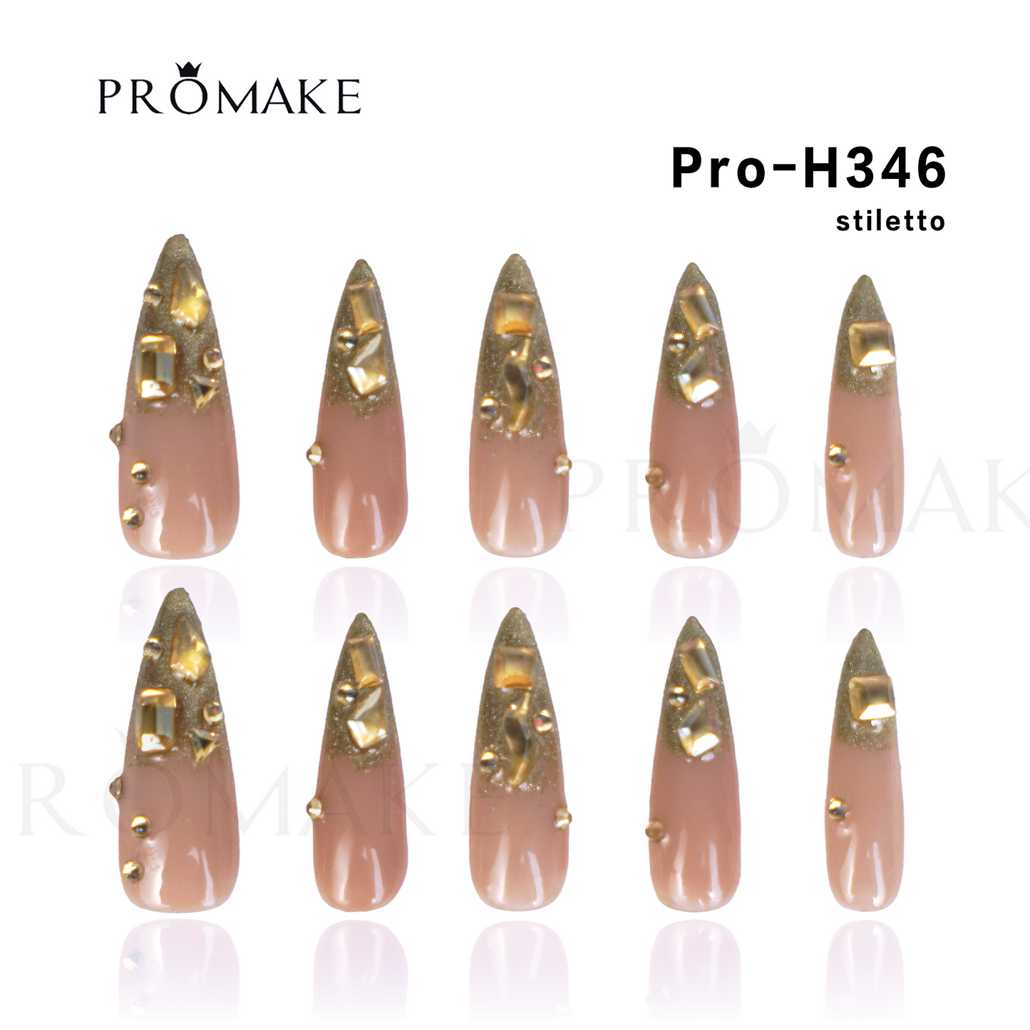 [New Arrival] Promake Luxury - Long length - H335-H350 - Custom Handmade Press On Nails 10PCS Reuseable Nails wtih Nail tools