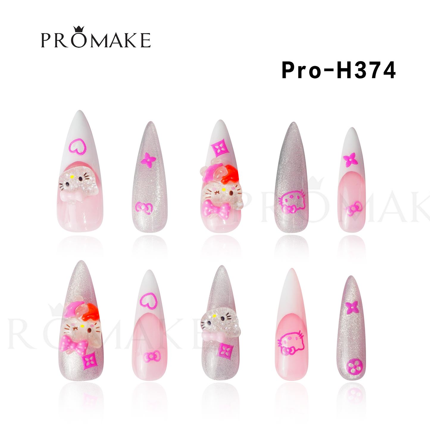 [New Arrival] Promake Luxury - Long length - H372-H386 - Custom Handmade Press On Nails 10PCS Reuseable Nails wtih Nail tools