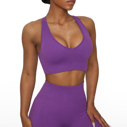 New seamless yoga suit womens sports vest zipper peach hip yoga pants suit