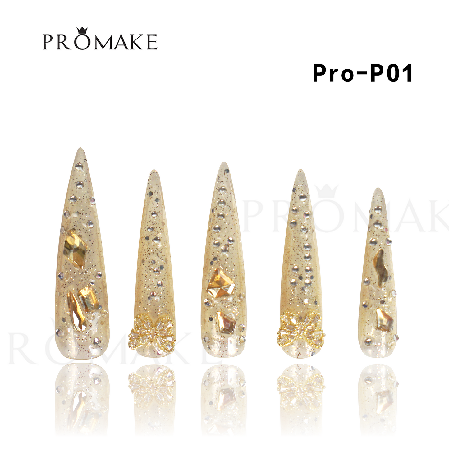 Promake Luxury  Handmade Press On Nails - P01-P17 - Nails length 55MM - Durable Reuseable Nails wtih Nail tools 10PCS XS-XL