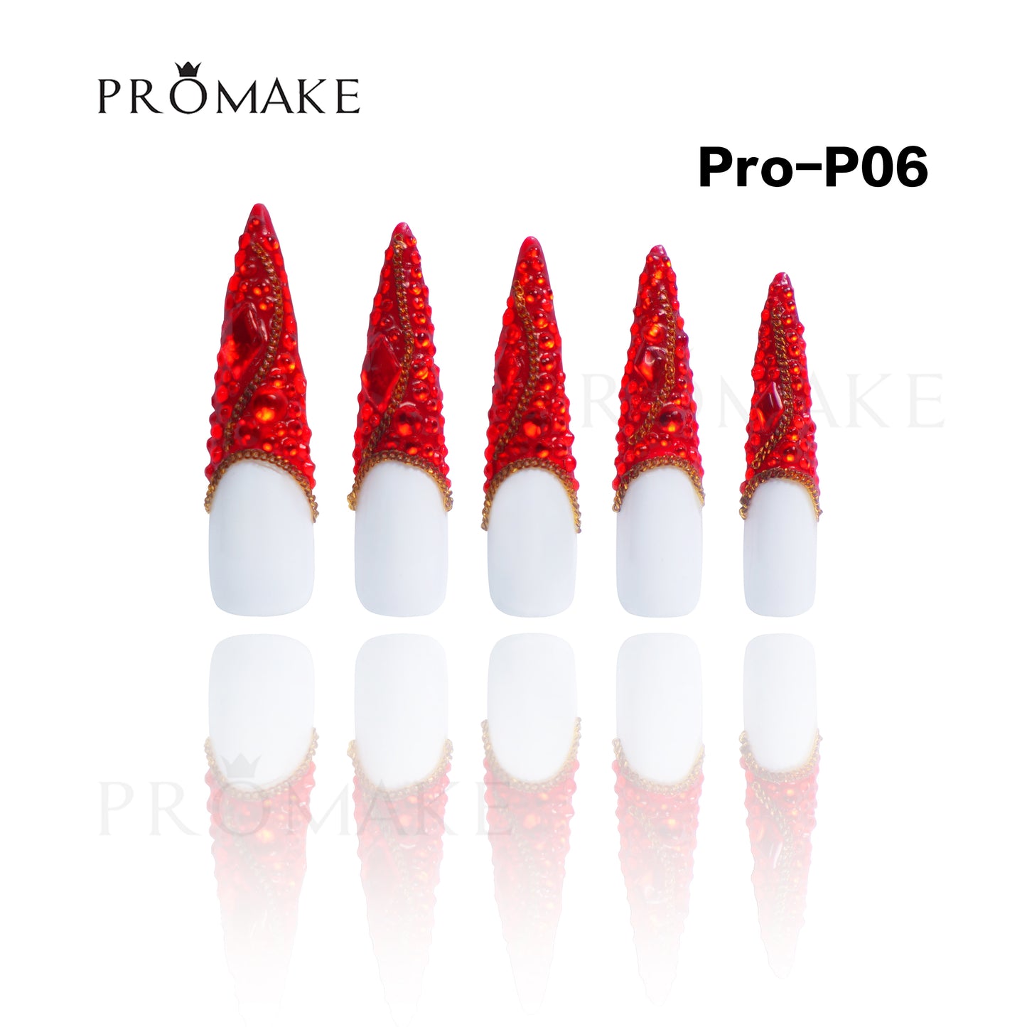 Promake Luxury  Handmade Press On Nails - P01-P17 - Nails length 55MM - Durable Reuseable Nails wtih Nail tools 10PCS XS-XL