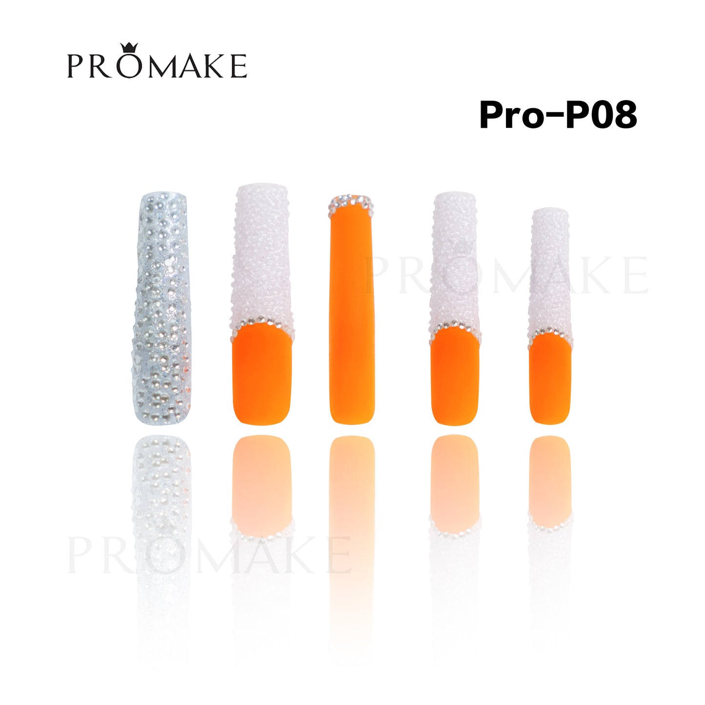 Promake Luxury  Handmade Press On Nails - P01-P17 - Nails length 55MM - Durable Reuseable Nails wtih Nail tools 10PCS XS-XL