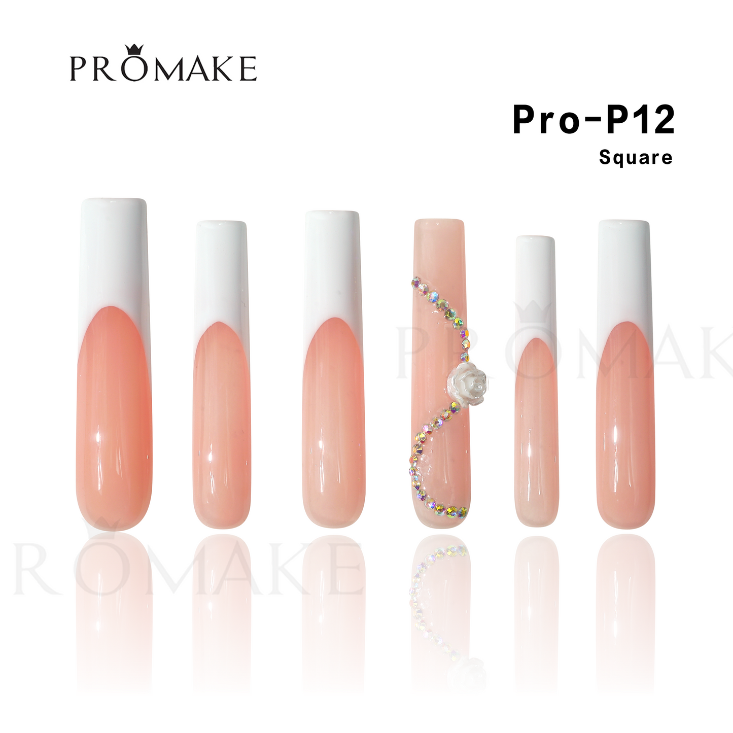 Promake Luxury  Handmade Press On Nails - P01-P17 - Nails length 55MM - Durable Reuseable Nails wtih Nail tools 10PCS XS-XL