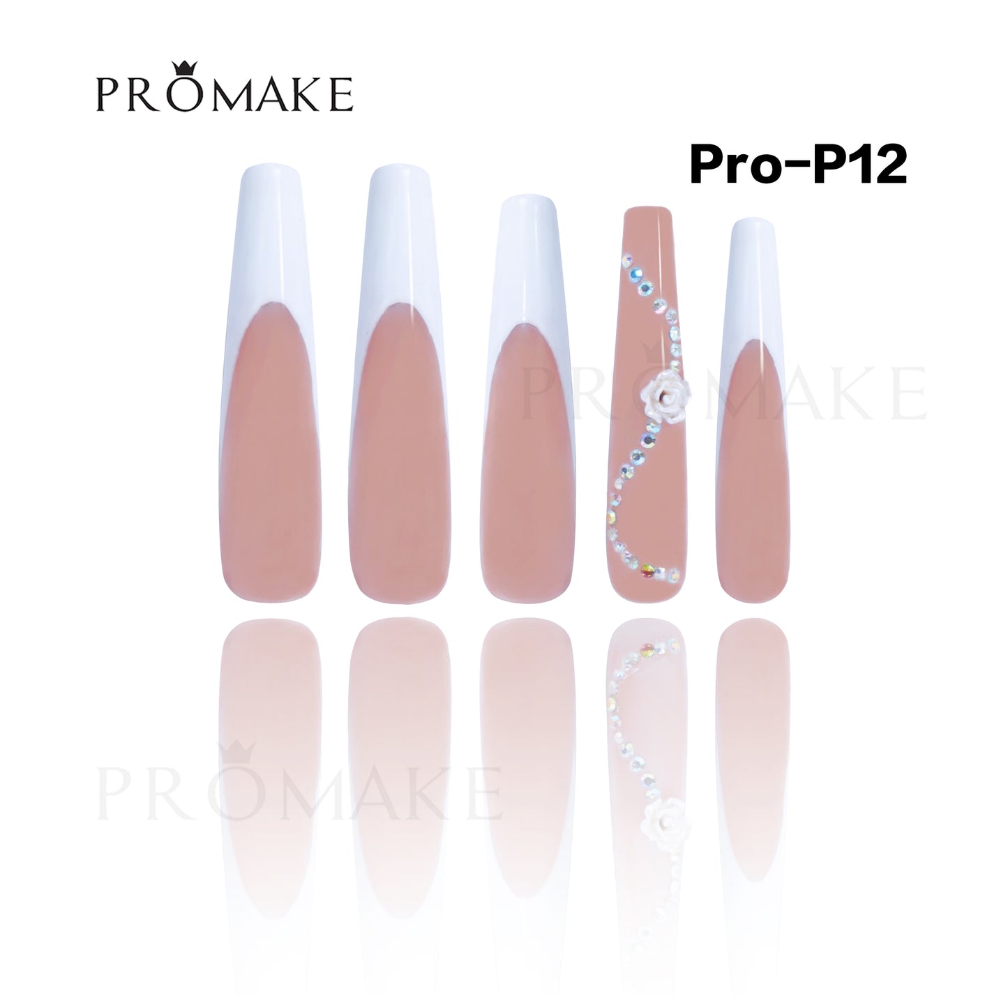 Promake Luxury  Handmade Press On Nails - P01-P17 - Nails length 55MM - Durable Reuseable Nails wtih Nail tools 10PCS XS-XL