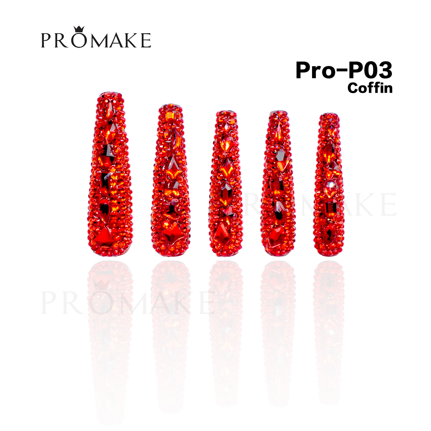 Promake Luxury  Handmade Press On Nails - P01-P17 - Nails length 55MM - Durable Reuseable Nails wtih Nail tools 10PCS XS-XL