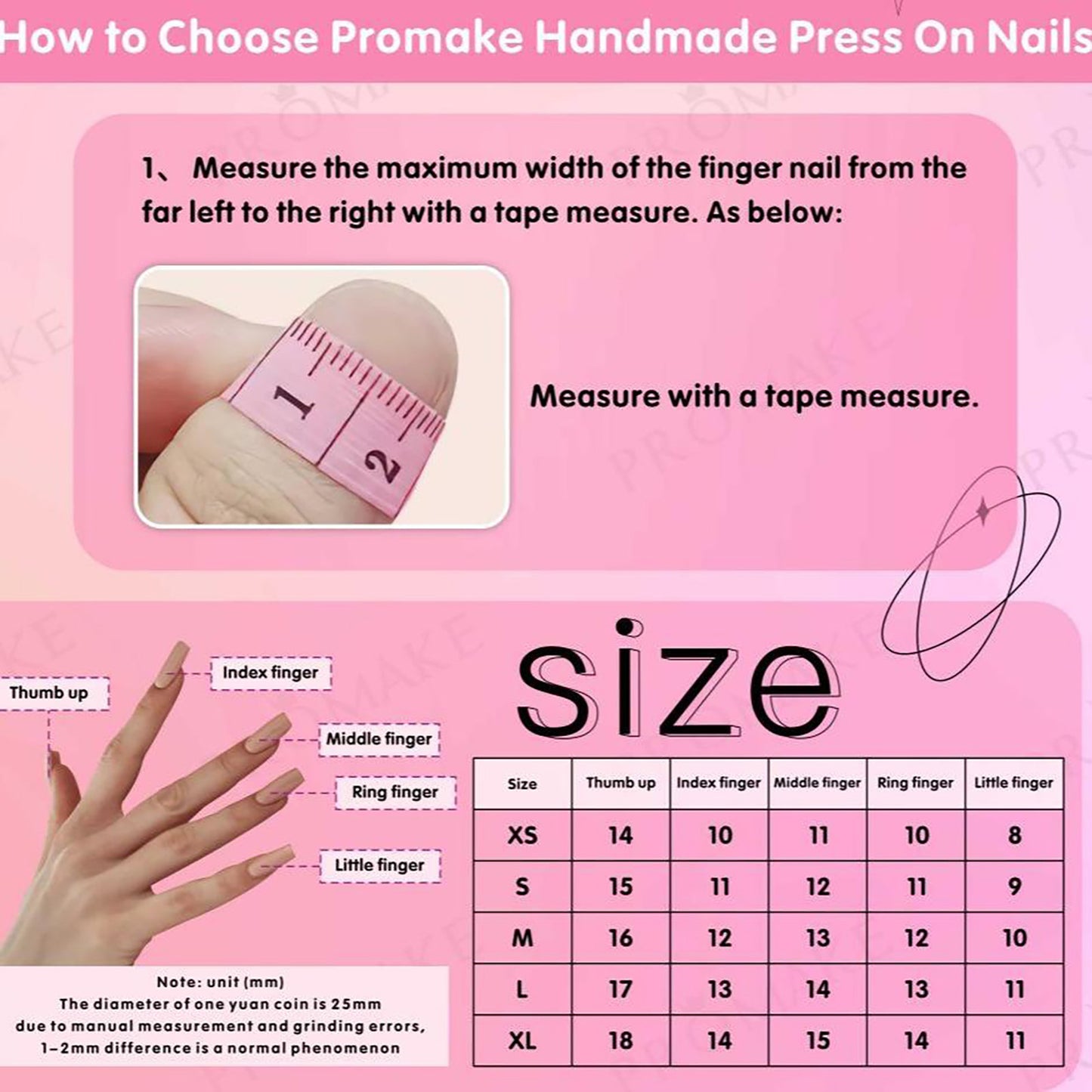 Promake Luxury - Mid-Length H101-H120 - Handmade Press On Nails 10PCS Reuseable Nails wtih Nail tools