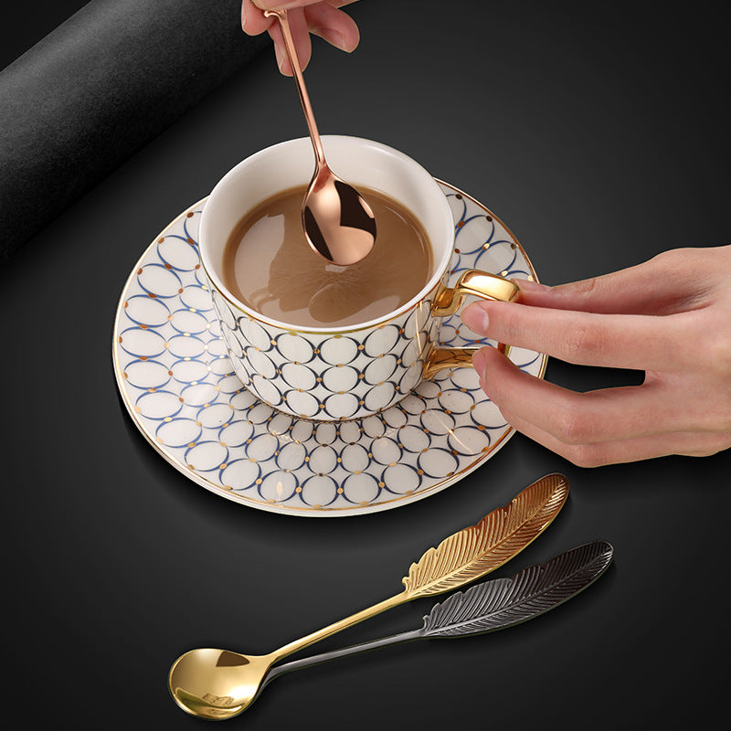 Promake® Source Manufacturer Feather Spoon Fork 304 Stainless Steel Creative Stirring Coffee Spoon Dessert Fork Cute Fruit Fork Wholesale