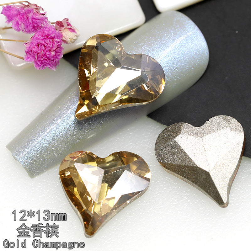 Promake®12 * 13mm Large 10 PCS White Pink Crooked Peach Heart Nail Ornament Love Shaped Glass Bright Crystal Mobile Phone Stick-on Crystals