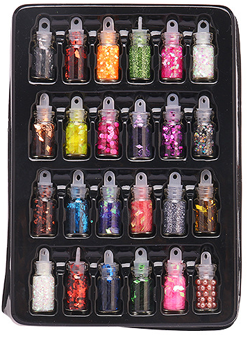 Promake® New Nail Beauty Sequins 48 Colors Small Glass Bottle Set Glitter 24 Colors Mixed Shell Mermaid Pink Cross-Border 12 Grid