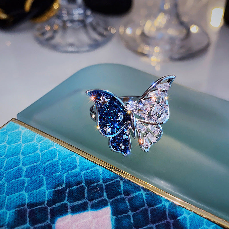 Promake® Dark Blue Diamond Butterfly Ring