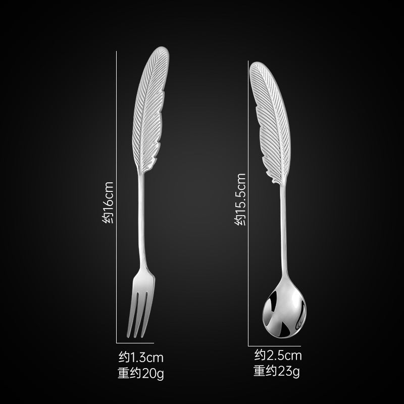 Promake® Source Manufacturer Feather Spoon Fork 304 Stainless Steel Creative Stirring Coffee Spoon Dessert Fork Cute Fruit Fork Wholesale