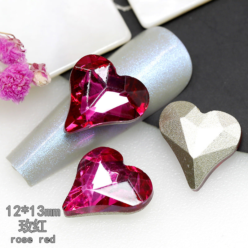 Promake®12 * 13mm Large 10 PCS White Pink Crooked Peach Heart Nail Ornament Love Shaped Glass Bright Crystal Mobile Phone Stick-on Crystals
