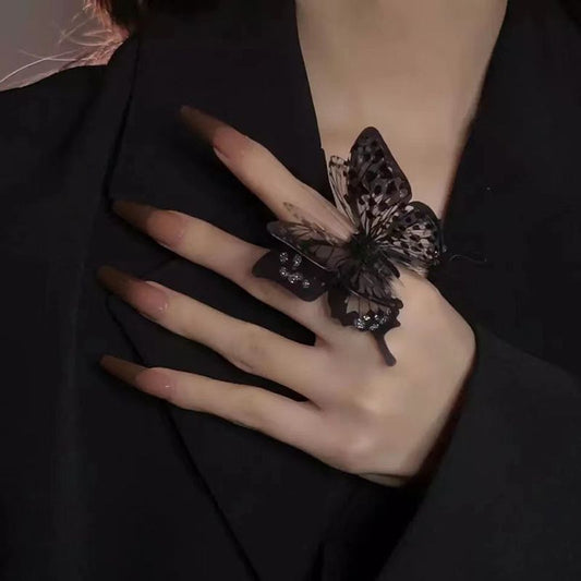 Promake® Wholesale | Pure Desire Style Dark Butterfly Ring | Multi-Layer | Adjustable | Hot Girl | Internet Celebrity | Ins | Trendy Cool Ring Ornament