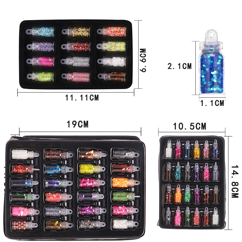 Promake® New Nail Beauty Sequins 48 Colors Small Glass Bottle Set Glitter 24 Colors Mixed Shell Mermaid Pink Cross-Border 12 Grid