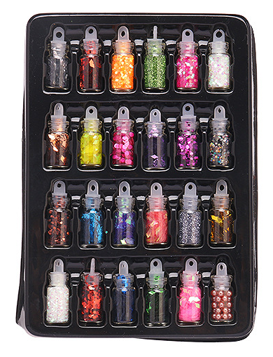 Promake® New Nail Beauty Sequins 48 Colors Small Glass Bottle Set Glitter 24 Colors Mixed Shell Mermaid Pink Cross-Border 12 Grid