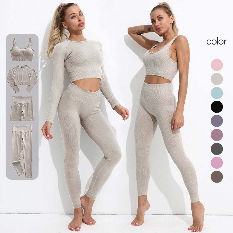 Promakepro Cross-Border Skinny Yoga Pants Vest Sports Fitness Clothes Outfit Top Long Sleeve Women's Seamless European and American Yoga Clothes Manufacturer