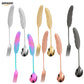 Promake® Source Manufacturer Feather Spoon Fork 304 Stainless Steel Creative Stirring Coffee Spoon Dessert Fork Cute Fruit Fork Wholesale